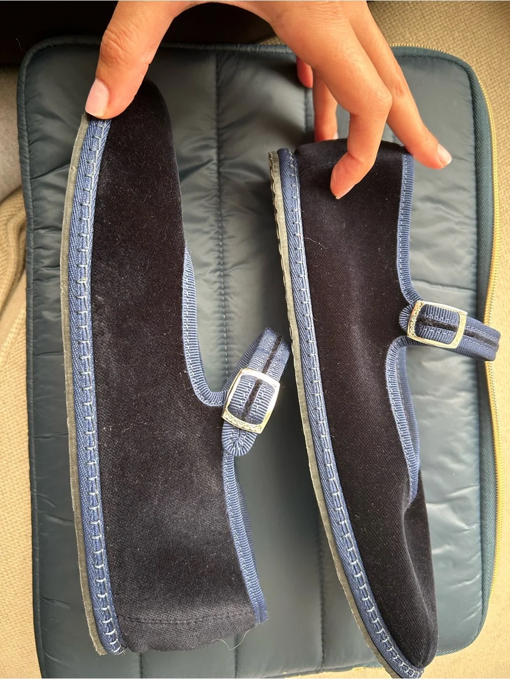Delfina velvet Mary Janes from Vibi Venezia in Navy Blue